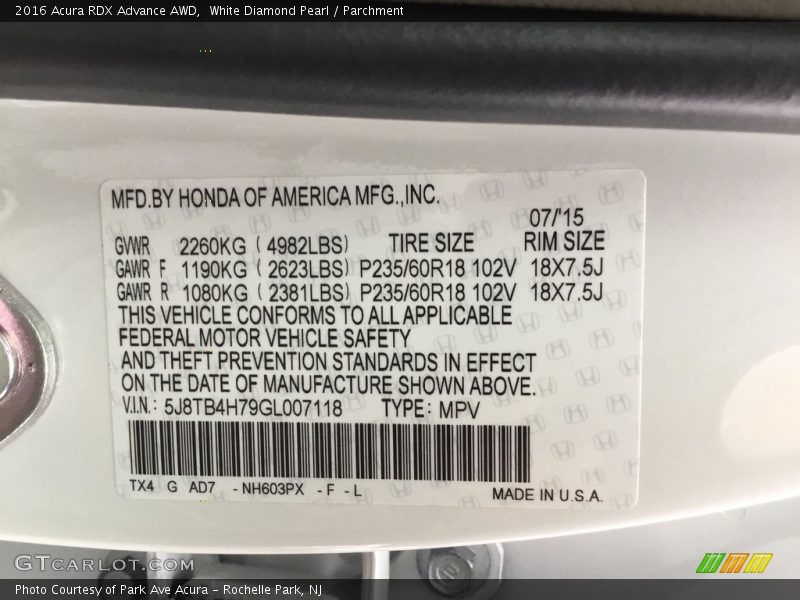 White Diamond Pearl / Parchment 2016 Acura RDX Advance AWD
