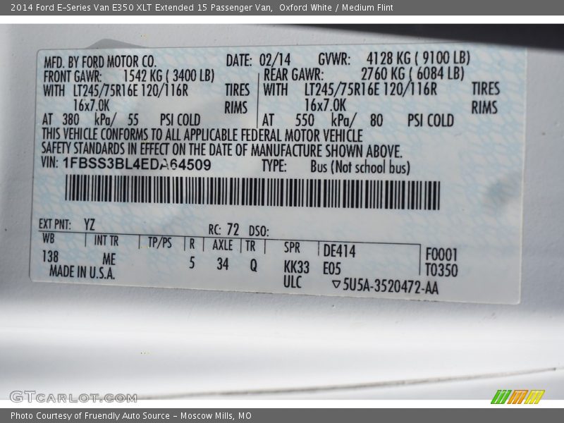 Oxford White / Medium Flint 2014 Ford E-Series Van E350 XLT Extended 15 Passenger Van
