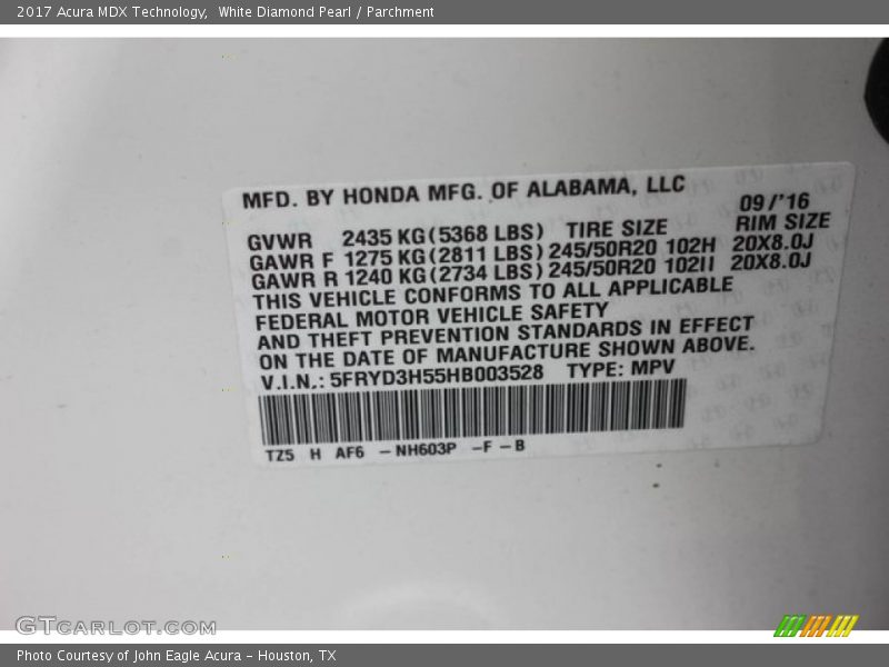 White Diamond Pearl / Parchment 2017 Acura MDX Technology