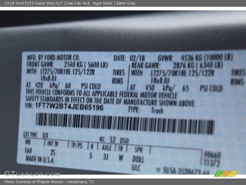 Ingot Silver / Earth Gray 2018 Ford F250 Super Duty XLT Crew Cab 4x4