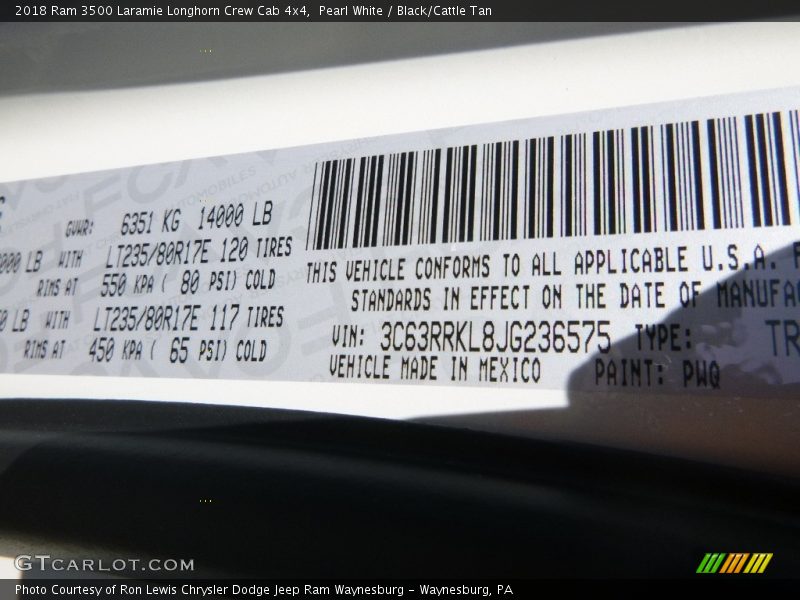 Pearl White / Black/Cattle Tan 2018 Ram 3500 Laramie Longhorn Crew Cab 4x4
