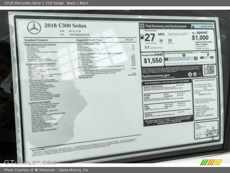 Black / Black 2018 Mercedes-Benz C 300 Sedan