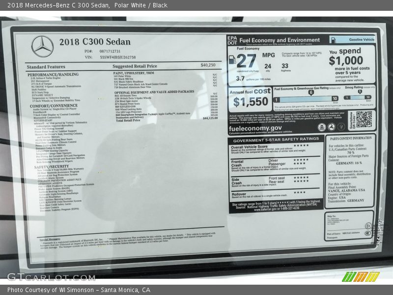 Polar White / Black 2018 Mercedes-Benz C 300 Sedan