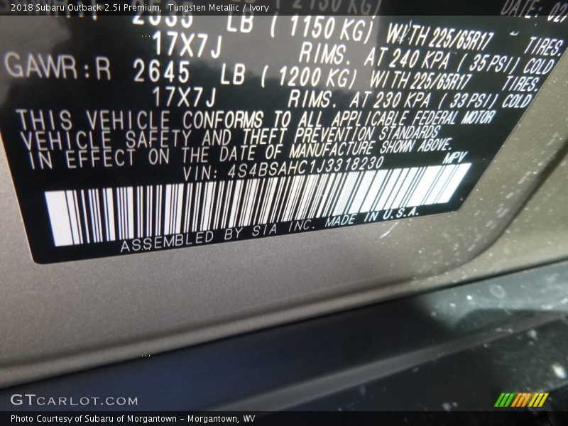 Tungsten Metallic / Ivory 2018 Subaru Outback 2.5i Premium