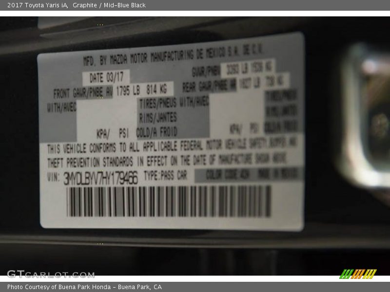 Graphite / Mid-Blue Black 2017 Toyota Yaris iA