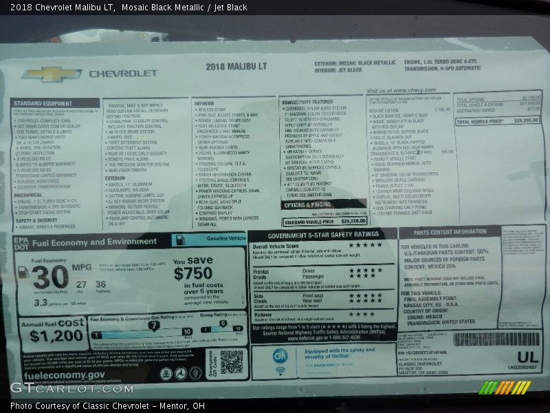 Mosaic Black Metallic / Jet Black 2018 Chevrolet Malibu LT