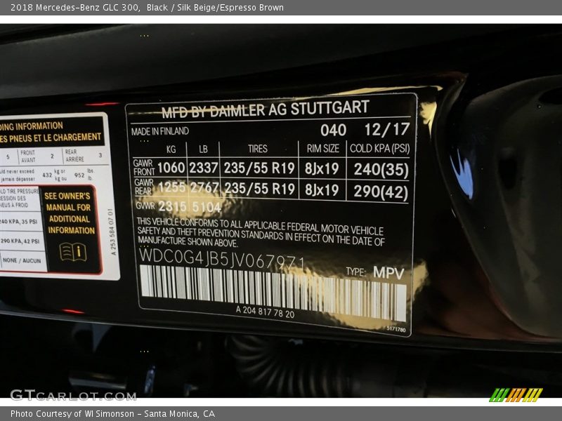 Black / Silk Beige/Espresso Brown 2018 Mercedes-Benz GLC 300