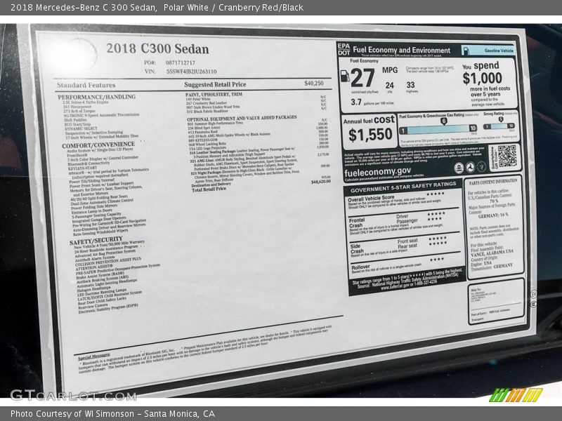 Polar White / Cranberry Red/Black 2018 Mercedes-Benz C 300 Sedan
