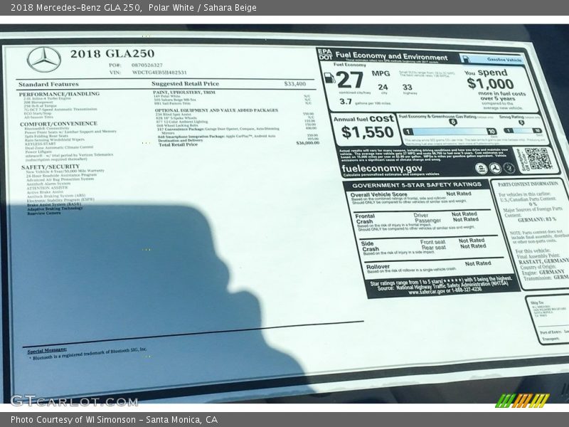 Polar White / Sahara Beige 2018 Mercedes-Benz GLA 250