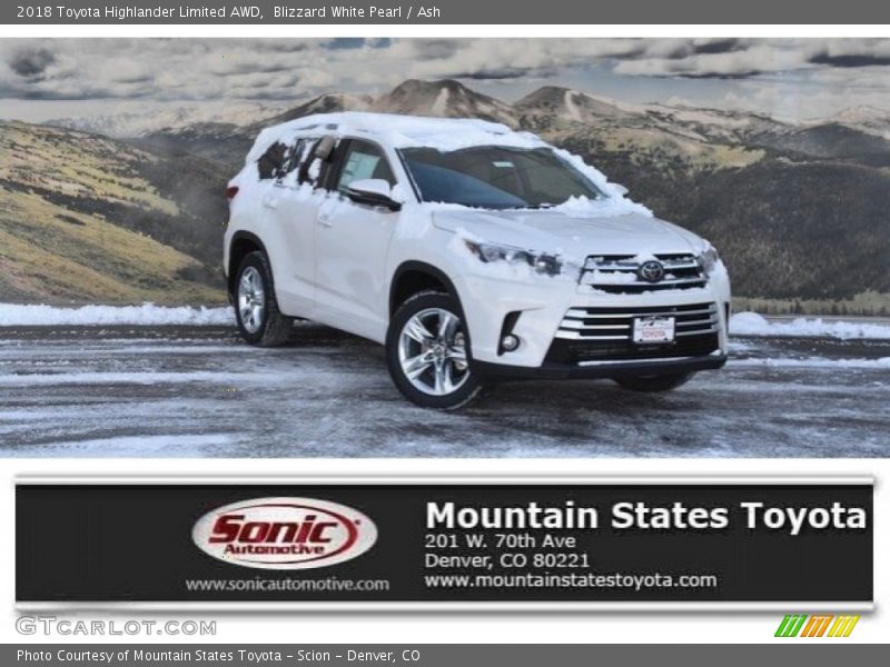 Blizzard White Pearl / Ash 2018 Toyota Highlander Limited AWD