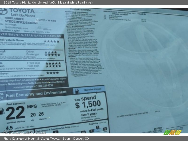 Blizzard White Pearl / Ash 2018 Toyota Highlander Limited AWD