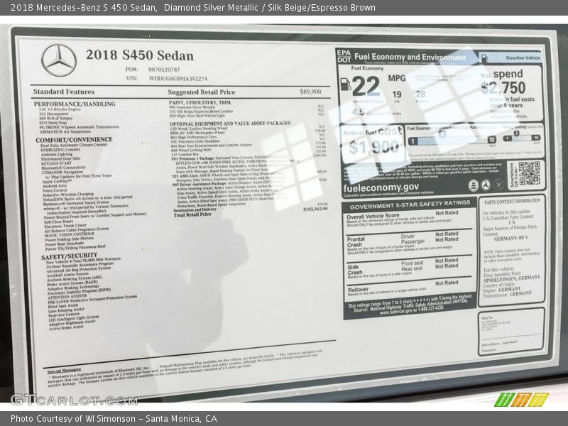 Diamond Silver Metallic / Silk Beige/Espresso Brown 2018 Mercedes-Benz S 450 Sedan