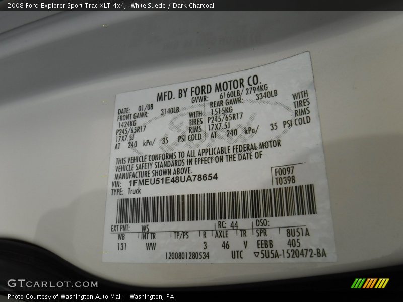 White Suede / Dark Charcoal 2008 Ford Explorer Sport Trac XLT 4x4