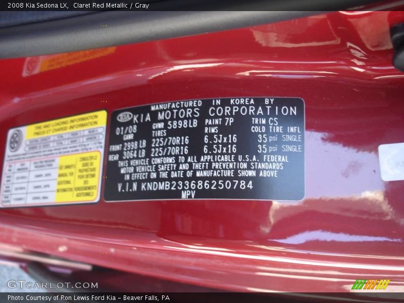 Claret Red Metallic / Gray 2008 Kia Sedona LX