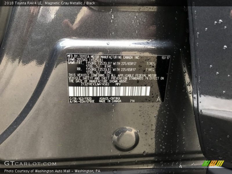 2018 RAV4 LE Magnetic Gray Metallic Color Code 1G3