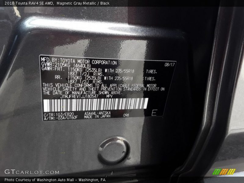 Magnetic Gray Metallic / Black 2018 Toyota RAV4 SE AWD