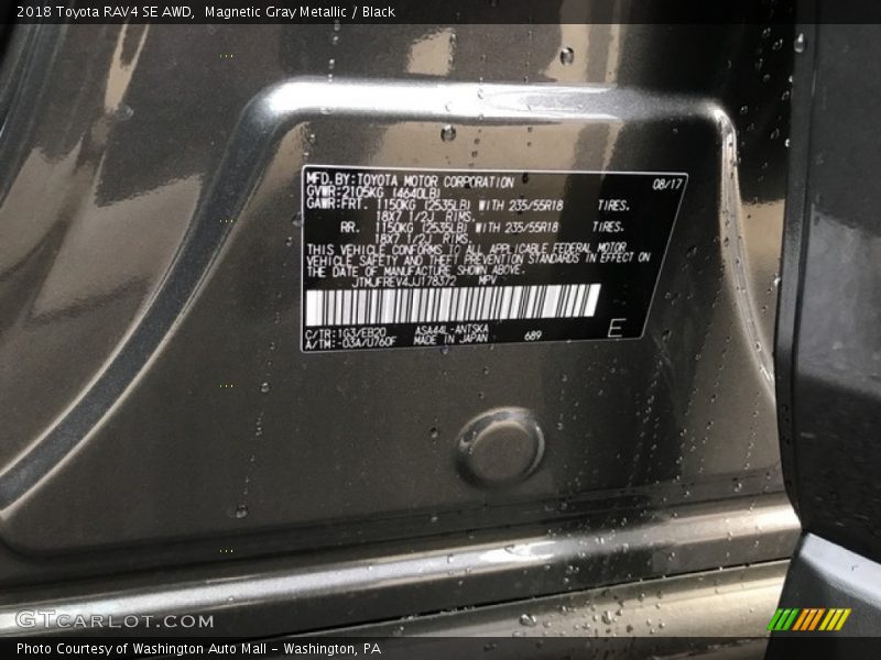 Magnetic Gray Metallic / Black 2018 Toyota RAV4 SE AWD
