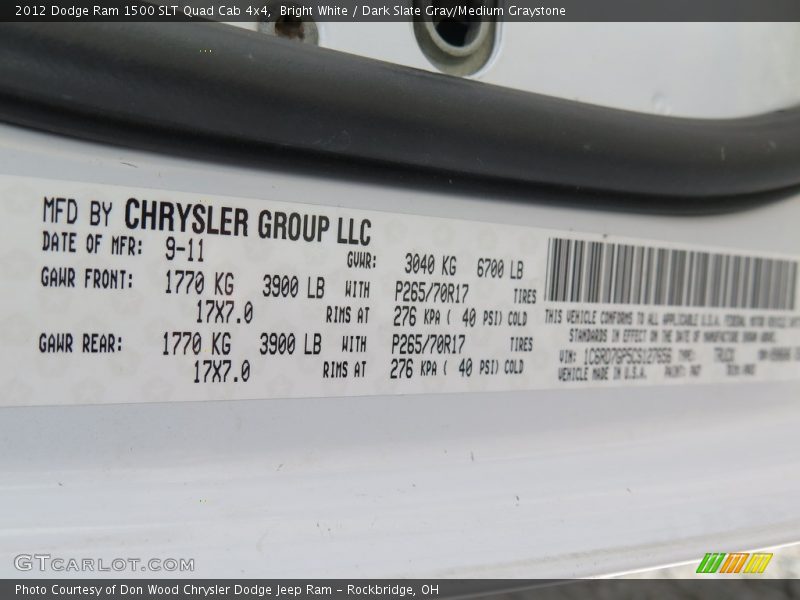Bright White / Dark Slate Gray/Medium Graystone 2012 Dodge Ram 1500 SLT Quad Cab 4x4