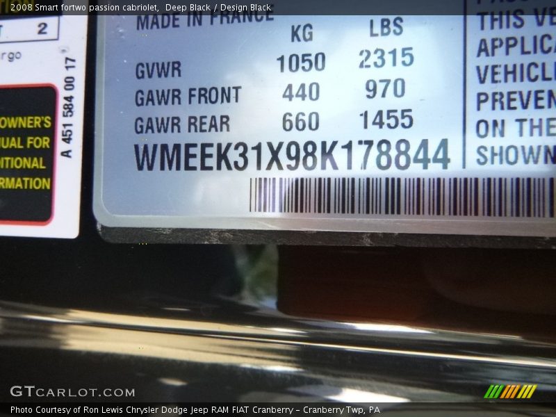 Deep Black / Design Black 2008 Smart fortwo passion cabriolet