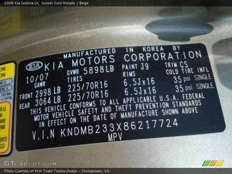 Sunset Gold Metallic / Beige 2008 Kia Sedona LX