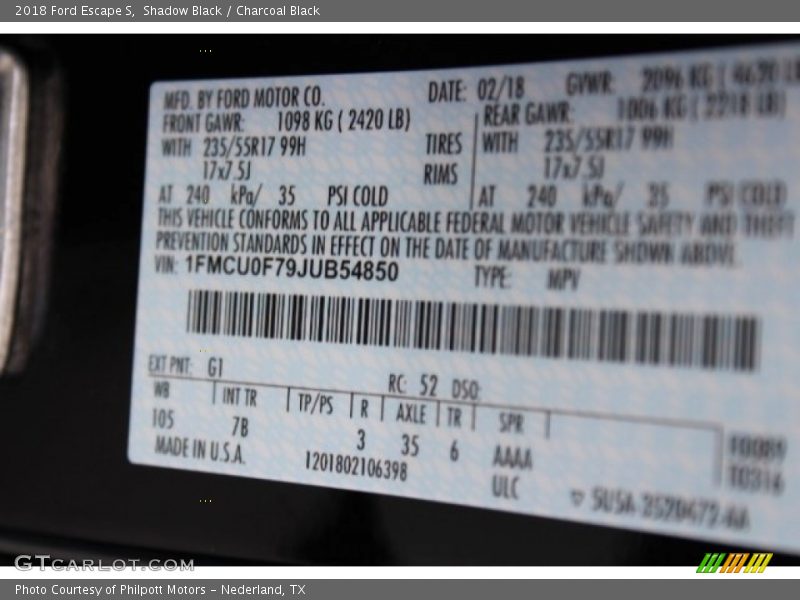 Shadow Black / Charcoal Black 2018 Ford Escape S