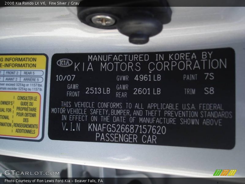 Fine Silver / Gray 2008 Kia Rondo LX V6