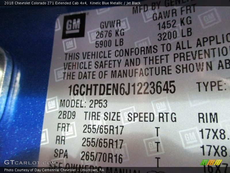 Kinetic Blue Metallic / Jet Black 2018 Chevrolet Colorado Z71 Extended Cab 4x4