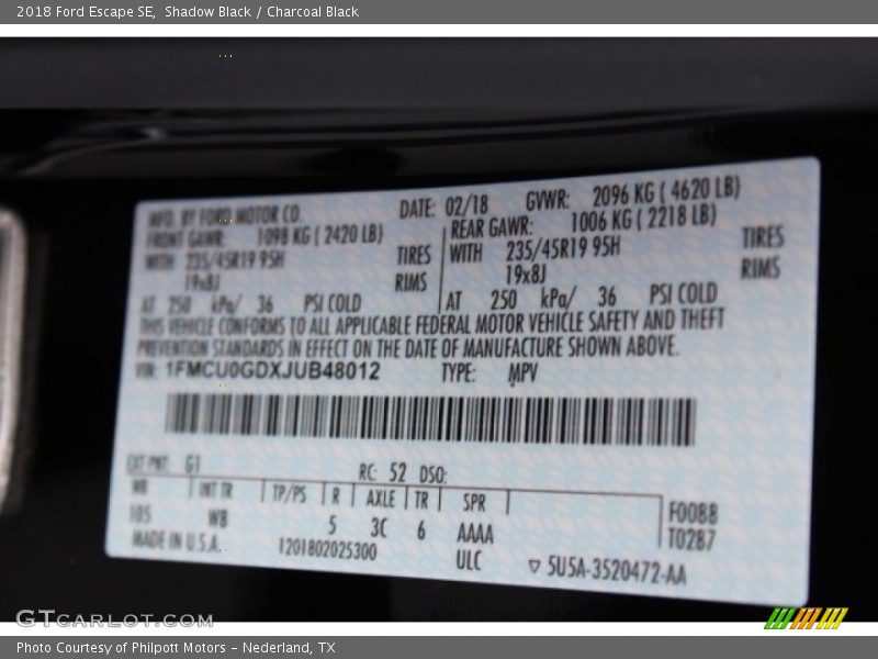 Shadow Black / Charcoal Black 2018 Ford Escape SE
