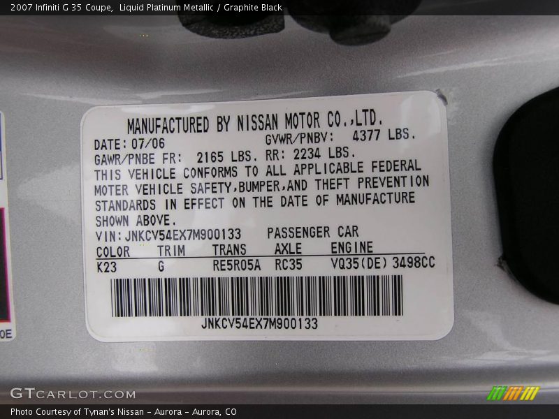 Liquid Platinum Metallic / Graphite Black 2007 Infiniti G 35 Coupe