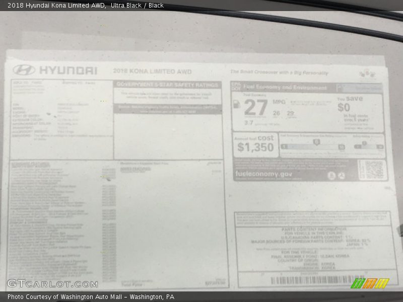 Ultra Black / Black 2018 Hyundai Kona Limited AWD