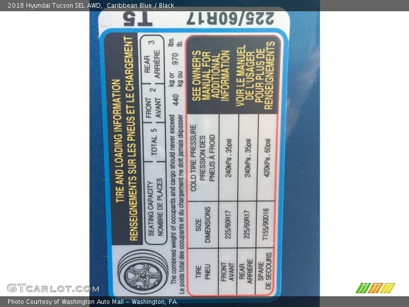 Info Tag of 2018 Tucson SEL AWD