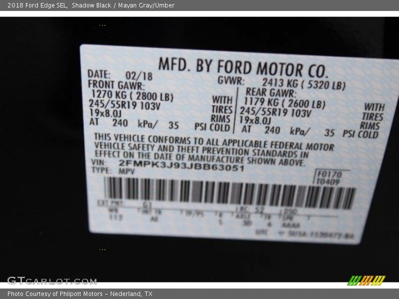 Shadow Black / Mayan Gray/Umber 2018 Ford Edge SEL