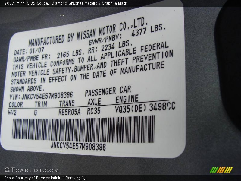 Diamond Graphite Metallic / Graphite Black 2007 Infiniti G 35 Coupe