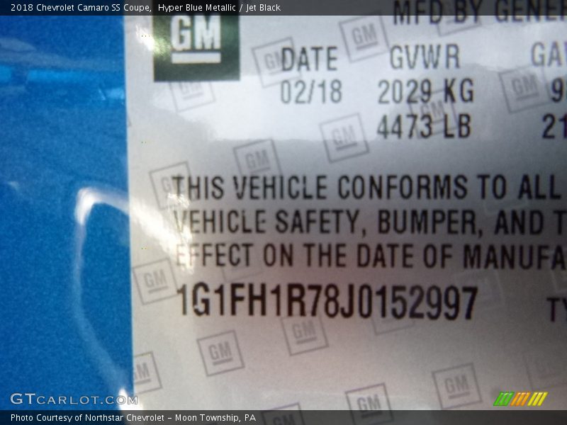 Hyper Blue Metallic / Jet Black 2018 Chevrolet Camaro SS Coupe