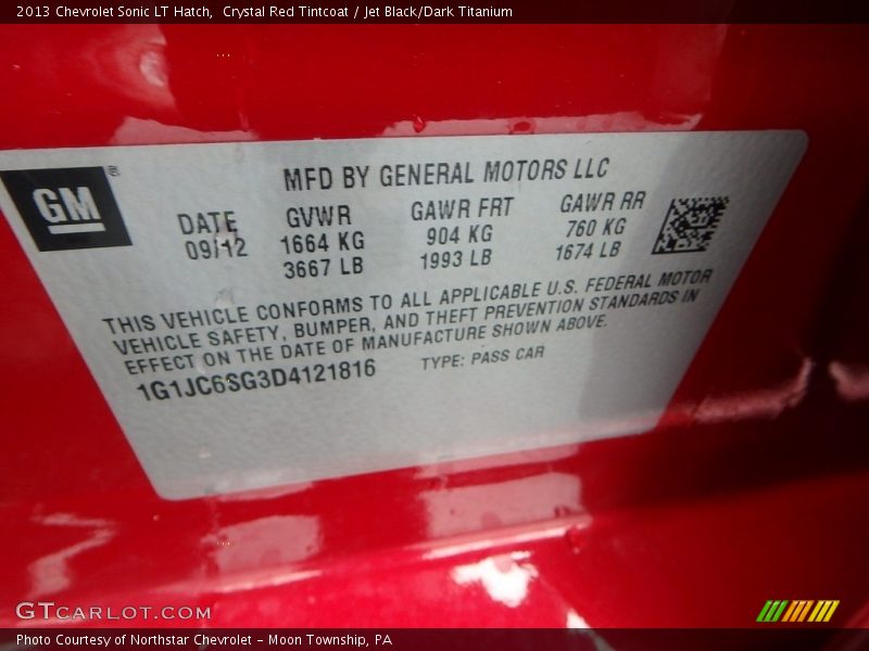 Crystal Red Tintcoat / Jet Black/Dark Titanium 2013 Chevrolet Sonic LT Hatch