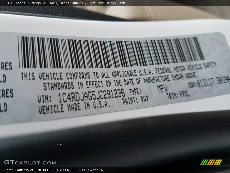 White Knuckle / Light Frost Beige/Black 2018 Dodge Durango SXT AWD