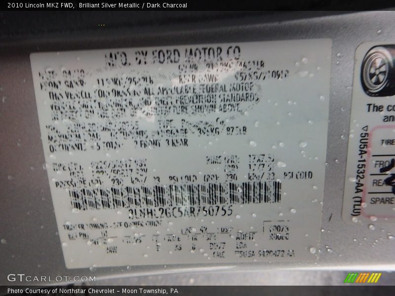Brilliant Silver Metallic / Dark Charcoal 2010 Lincoln MKZ FWD