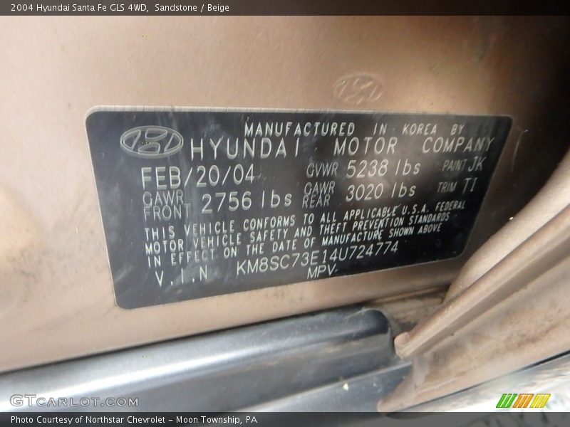 Sandstone / Beige 2004 Hyundai Santa Fe GLS 4WD