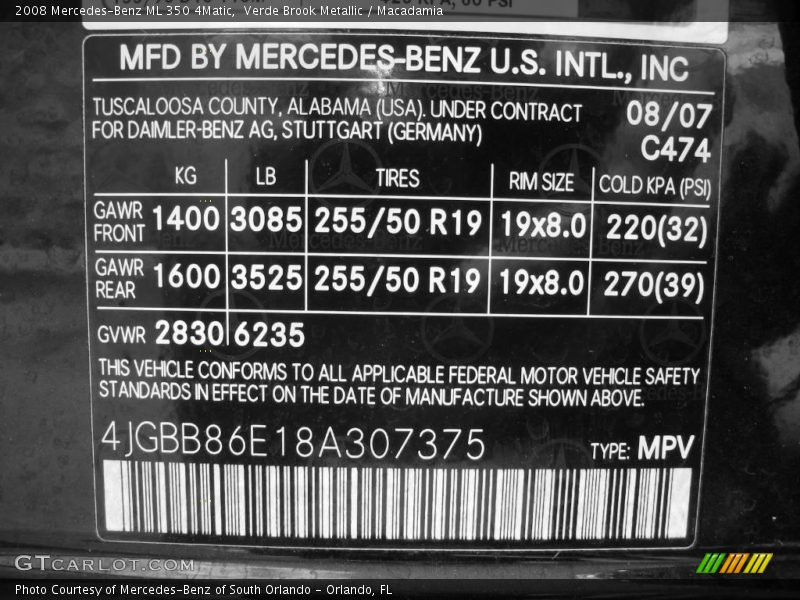Verde Brook Metallic / Macadamia 2008 Mercedes-Benz ML 350 4Matic