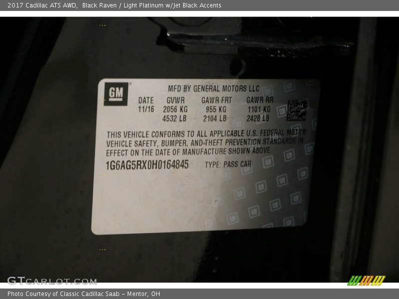 Black Raven / Light Platinum w/Jet Black Accents 2017 Cadillac ATS AWD