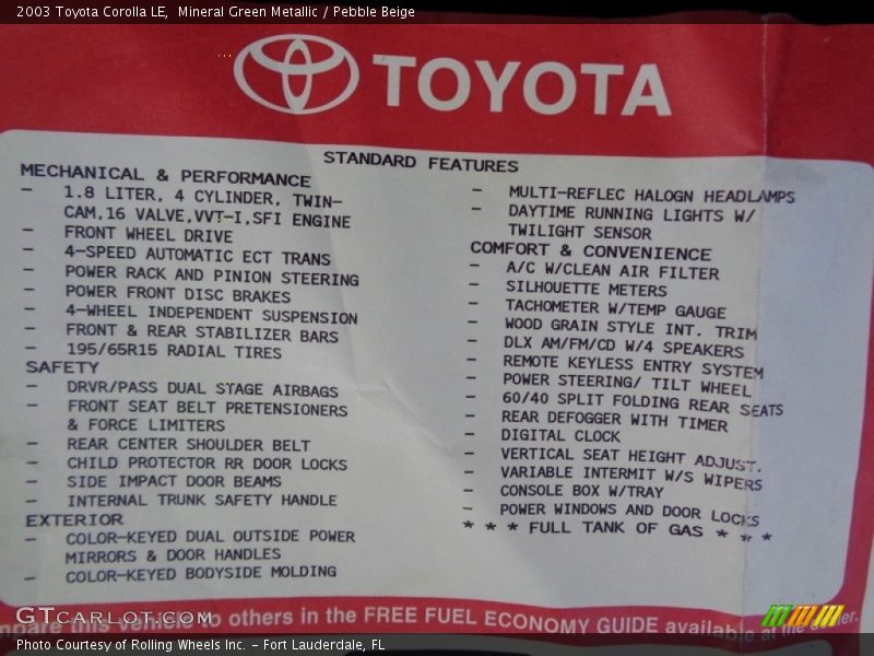 Mineral Green Metallic / Pebble Beige 2003 Toyota Corolla LE