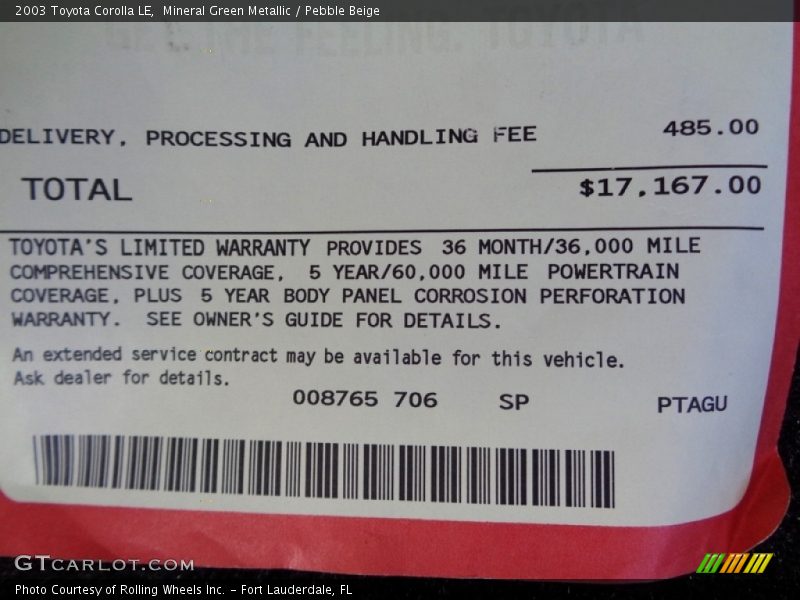 Mineral Green Metallic / Pebble Beige 2003 Toyota Corolla LE