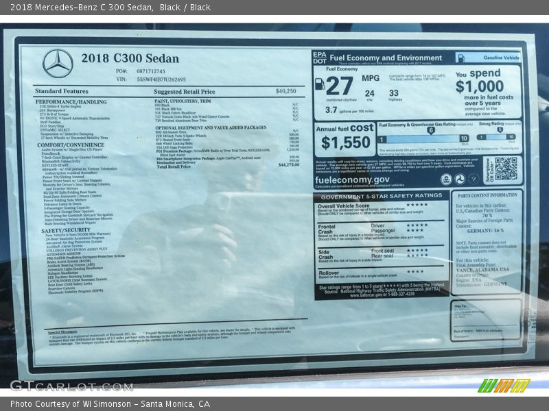 Black / Black 2018 Mercedes-Benz C 300 Sedan