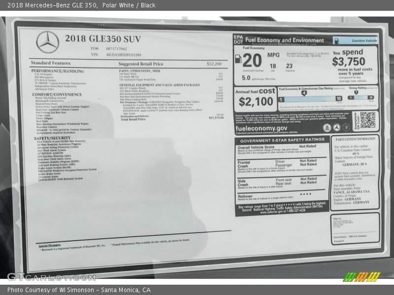 Polar White / Black 2018 Mercedes-Benz GLE 350
