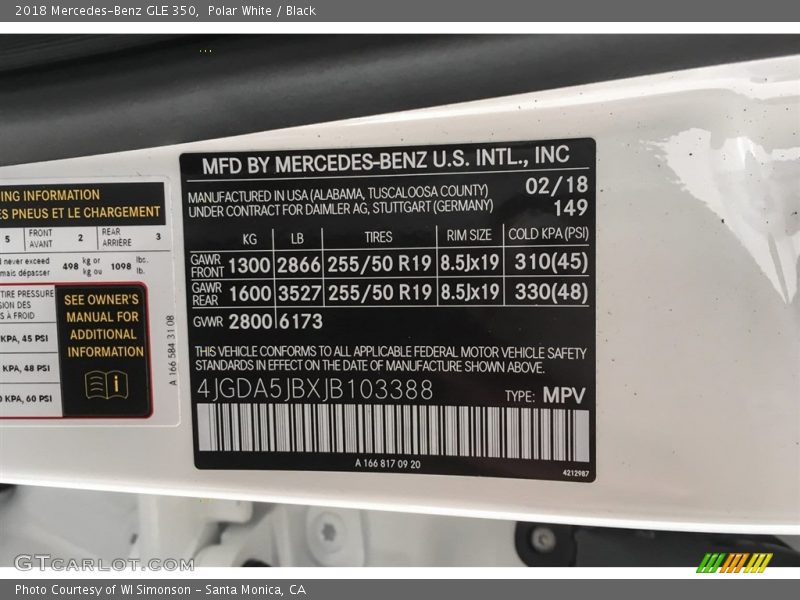 Polar White / Black 2018 Mercedes-Benz GLE 350