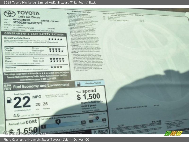 Blizzard White Pearl / Black 2018 Toyota Highlander Limited AWD