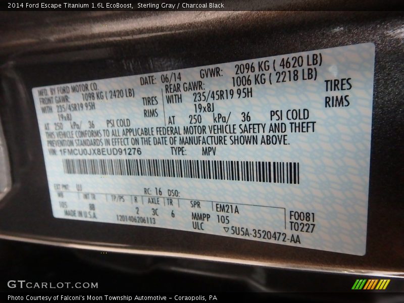 Sterling Gray / Charcoal Black 2014 Ford Escape Titanium 1.6L EcoBoost