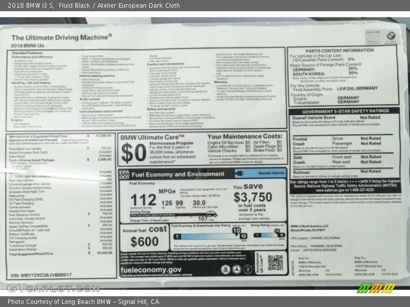 Fluid Black / Atelier European Dark Cloth 2018 BMW i3 S
