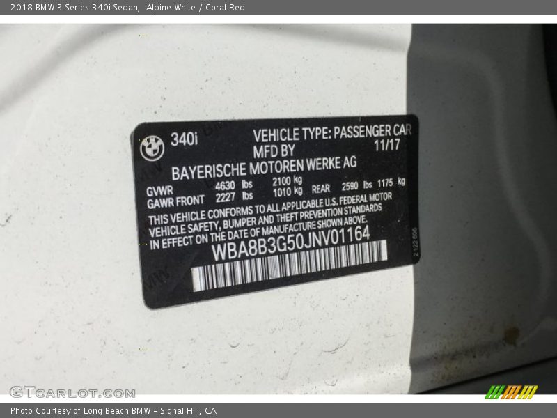 Alpine White / Coral Red 2018 BMW 3 Series 340i Sedan