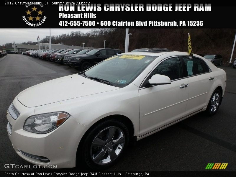 Summit White / Ebony 2012 Chevrolet Malibu LT